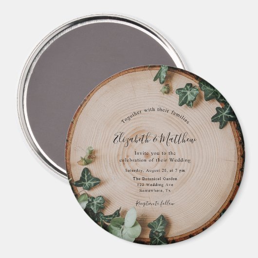 Rustikale Hochzeitsfeier im Grünen und Holz Magnet (Vorderseite/Rückseite)