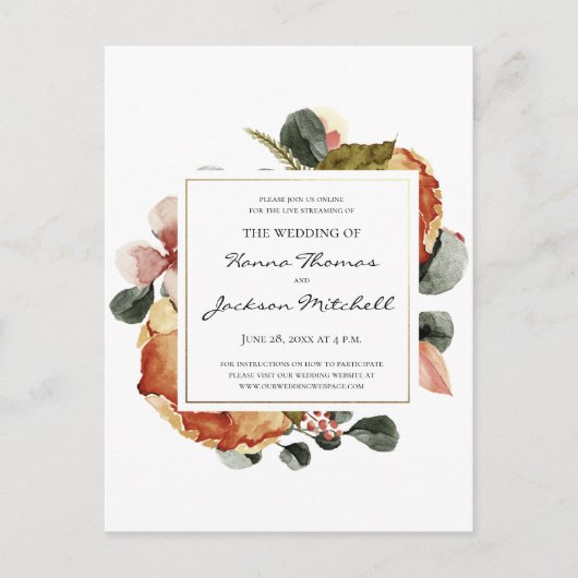 Rustikale Hochzeitsfeier im Herbst Ankündigungspostkarte (Vorderseite)