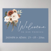 Rustikale Hochzeitsfeier mit blauem Pfirsich Poster (Vorne)