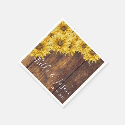 Rustikale Hochzeitsfeier mit hellgelben Sonnenblum Serviette (Ecke)
