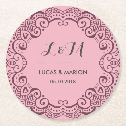 Rustikale Hochzeitsfeier mit Lila Blumenwirl Runder Pappuntersetzer (Vorderseite)