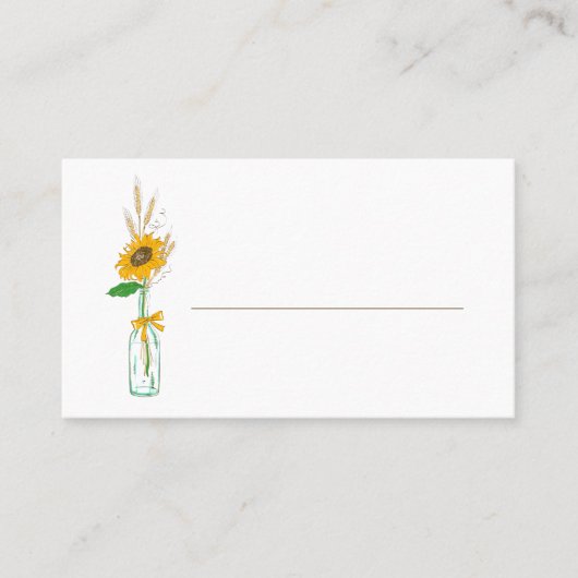 Rustikale Hochzeitsfeier mit Sonnenblumen Platzkarte (Vorderseite)