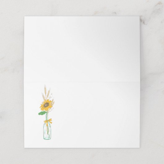Rustikale Hochzeitsfeier mit Sonnenblumen Platzkarte (Außenseite Aufgefaltet)