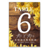 Rustikale Hochzeitsfeier mit Sonnenblumen Tischnummer (Rückseite)