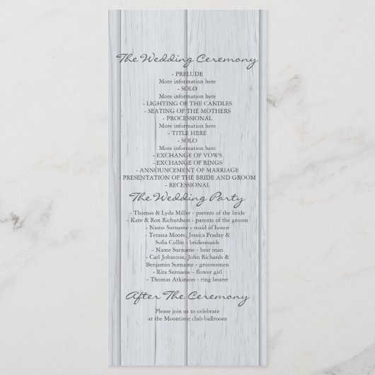 rustikale Hochzeitsfeiern mit schicken Korallen un Programm (Rückseite)