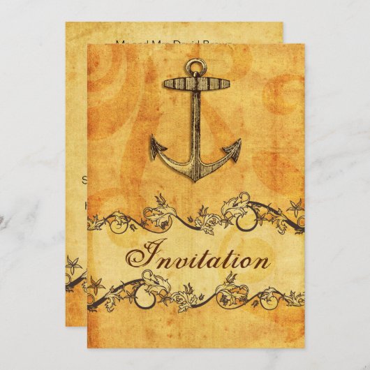 rustikale Hochzeitsfeiern, Vintag, Anker, Wassersp Einladung (Vorne/Hinten)