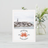 Rustikale Hochzeitsfoto mit Chambray-Krabbe Save The Date (Stehend Vorderseite)