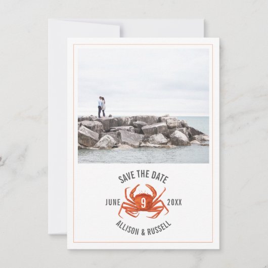 Rustikale Hochzeitsfoto mit Chambray-Krabbe Save The Date (Vorderseite)