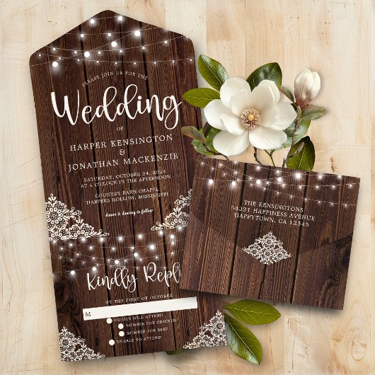 Rustikale Hochzeitshilfen aus Holz All In One Einladung