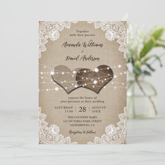 Rustikale Hochzeitshilfen aus Holz Einladung (Stehend Vorderseite)