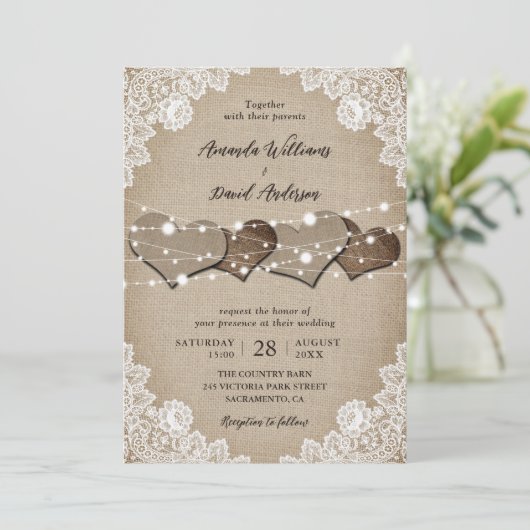 Rustikale Hochzeitshilfen aus Holz Einladung (Stehend Vorderseite)