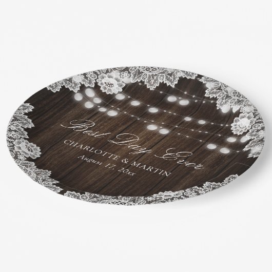 Rustikale Hochzeitshilfen aus Holz Pappteller (Schrägansicht)