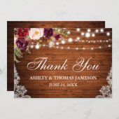 Rustikale Hochzeitshöhe mit blühenden Lichtern dan Dankeskarte (Vorne/Hinten)