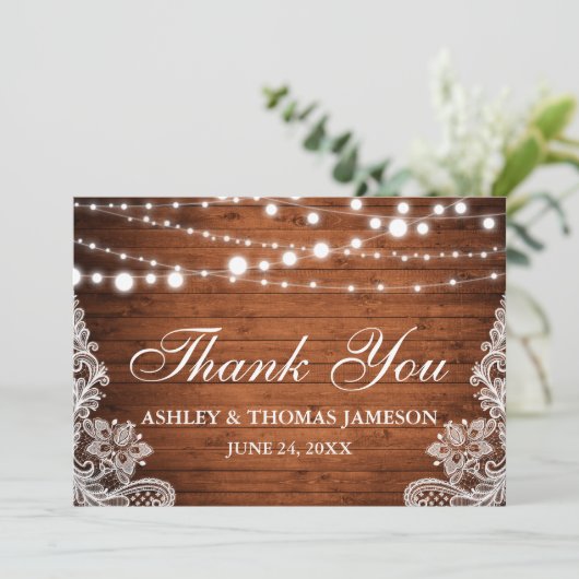 Rustikale Hochzeitsholz Dankeskarte (Stehend Vorderseite)