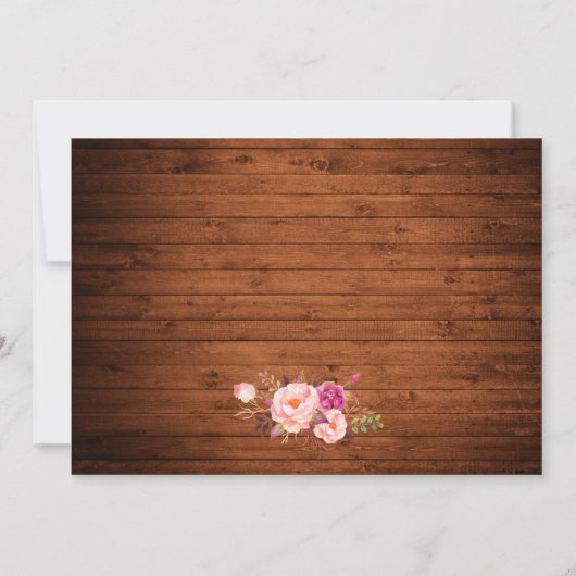 Rustikale Hochzeitsholz Rosa Blumenleuchten dank Dankeskarte (Rückseite)