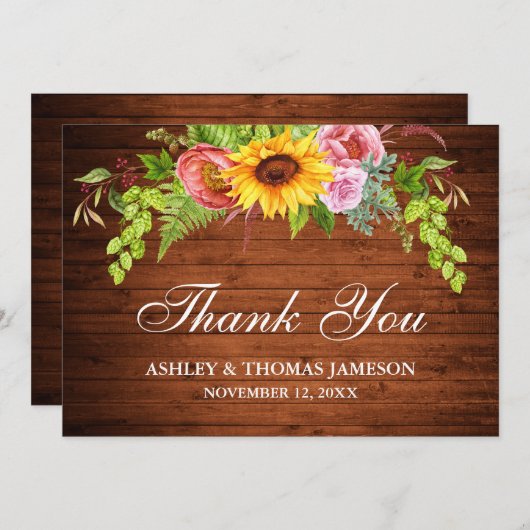 Rustikale Hochzeitsholzblume Dankeskarte (Vorne/Hinten)