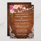 Rustikale Hochzeitsholzlampen in rosafarbenem Blau Einladung (Vorne/Hinten)