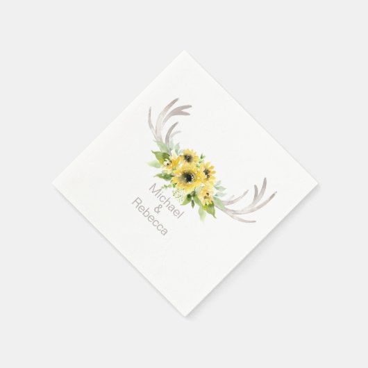 Rustikale Hochzeitshühner Sonnenblumen Monogramm Serviette (Ecke)