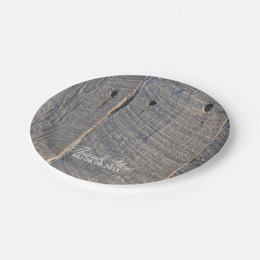 rustikale Hochzeitshütte Holz Land Hochzeit Gefall Pappteller (Schrägansicht)