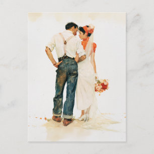 Rustikale Hochzeitsillustration im Romantik-Stil Postkarte