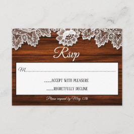 Rustikale Hochzeitskarte für Holz und Spitzen RSVP Karte
