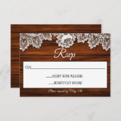 Rustikale Hochzeitskarte für Holz und Spitzen RSVP Karte (Vorne/Hinten)