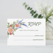 Rustikale Hochzeitskarte für Lavendel und Wildblum RSVP Karte (Stehend Vorderseite)