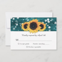 Rustikale Hochzeitskarte für Sonnenblumen, aquamar RSVP Karte