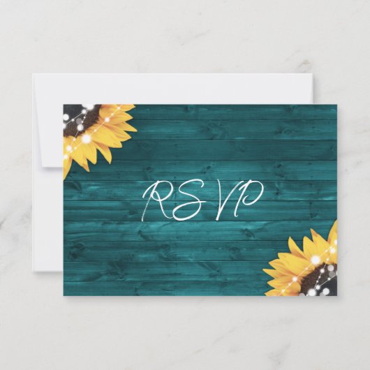 Rustikale Hochzeitskarte für Sonnenblumen, aquamar RSVP Karte (Rückseite)