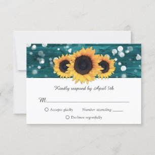 Rustikale Hochzeitskarte für Sonnenblumen, aquamar RSVP Karte