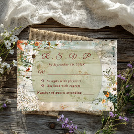 Rustikale Hochzeitskarte für Vintage Spitzen & Dai RSVP Karte