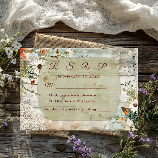 Rustikale Hochzeitskarte für Vintage Spitzen & Dai RSVP Karte