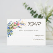 Rustikale Hochzeitskarte für Wildblumen und Bluebe RSVP Karte (Stehend Vorderseite)