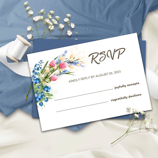 Rustikale Hochzeitskarte für Wildblumen und Bluebe RSVP Karte