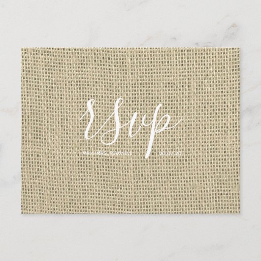 Rustikale Hochzeitskarte | Hessischer Burlap Scrip Einladungspostkarte (Vorderseite)