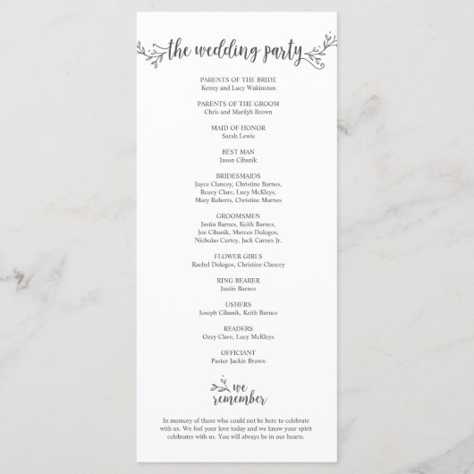 Rustikale Hochzeitskarte im kalligraphischen Desig Programm (Rückseite)