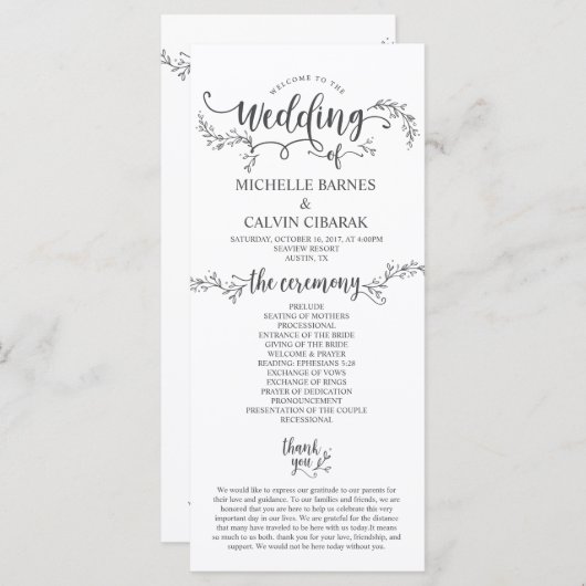 Rustikale Hochzeitskarte im kalligraphischen Desig Programm (Vorne/Hinten)