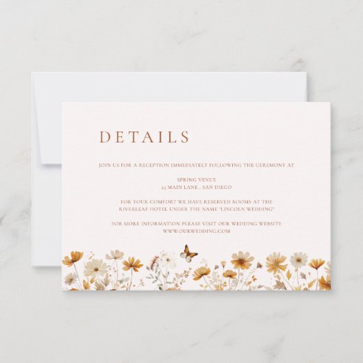 Rustikale Hochzeitskarte mit Einzelheiten zur Wild Einladung (Vorderseite)