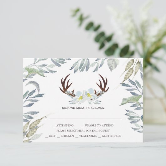 Rustikale Hochzeitskarte mit Wahlmöglichkeit RSVP Karte (Stehend Vorderseite)