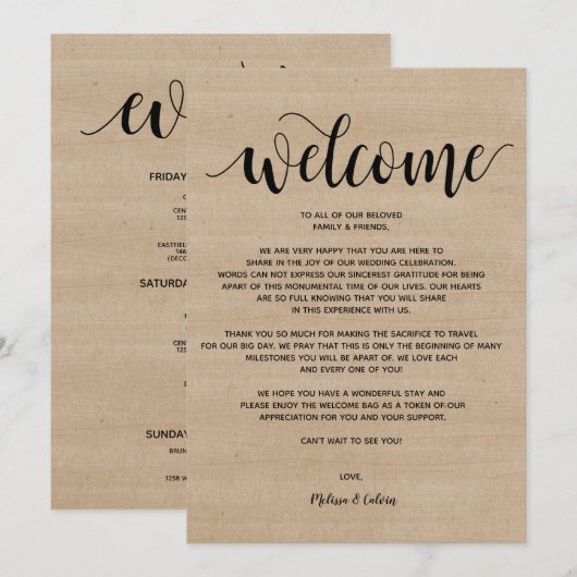 Rustikale Hochzeitskarte Programm (Vorne/Hinten)