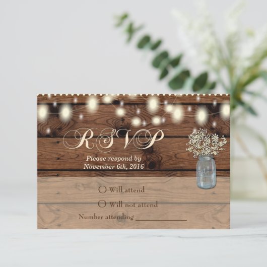 Rustikale Hochzeitskarte, RSVP-Karte, rustikal RSVP Karte (Stehend Vorderseite)