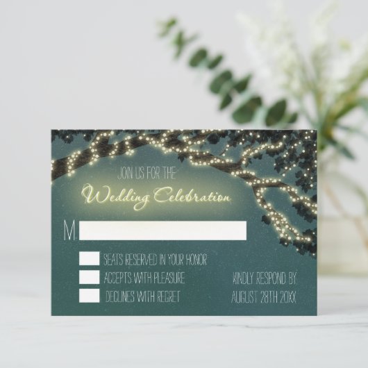 Rustikale Hochzeitskarten für die verzauberte Baum RSVP Karte (Stehend Vorderseite)