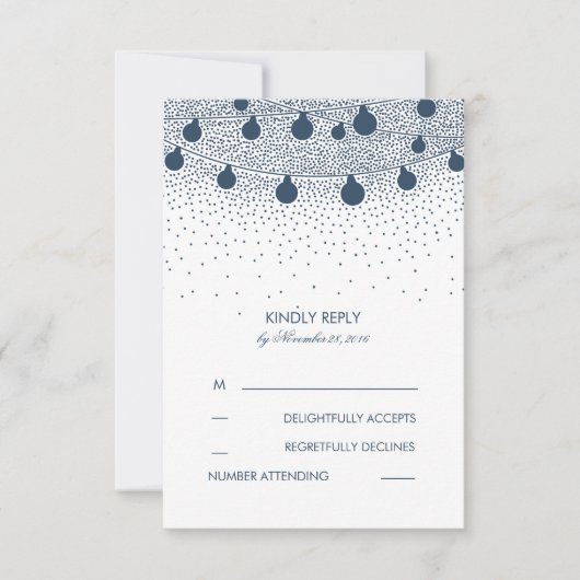 Rustikale Hochzeitskarten für Navy String Lights RSVP Karte (Vorderseite)