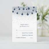 Rustikale Hochzeitskarten für Navy String Lights RSVP Karte (Stehend Vorderseite)