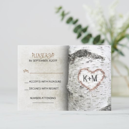 Rustikale Hochzeitskarten RSVP Karte (Stehend Vorderseite)