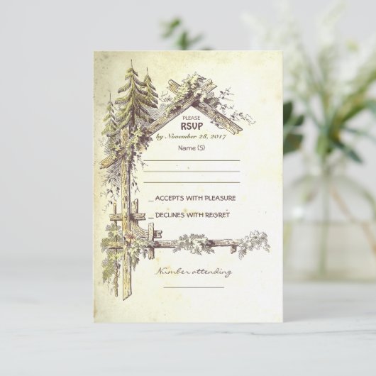 Rustikale Hochzeitskarten RSVP Karte (Stehend Vorderseite)