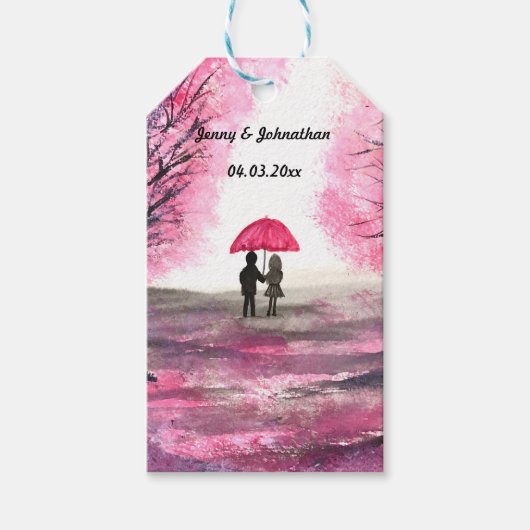 Rustikale Hochzeitskoppel Liebe Kirschblüten Geschenkanhänger (Vorderseite)