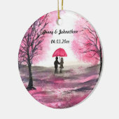 Rustikale Hochzeitskoppel Liebe Kirschblüten Keramik Ornament (Links)