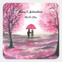 Rustikale Hochzeitskoppel Liebe Kirschblüten Quadratischer Aufkleber