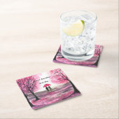 Rustikale Hochzeitskoppel Liebe Kirschblüten Rechteckiger Pappuntersetzer (Vor Ort)